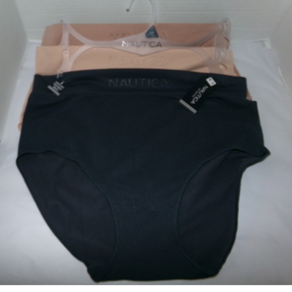 Nautica Seamless Womens 2X Hi-Cut Brief Underwear 3 Pack Black Beige